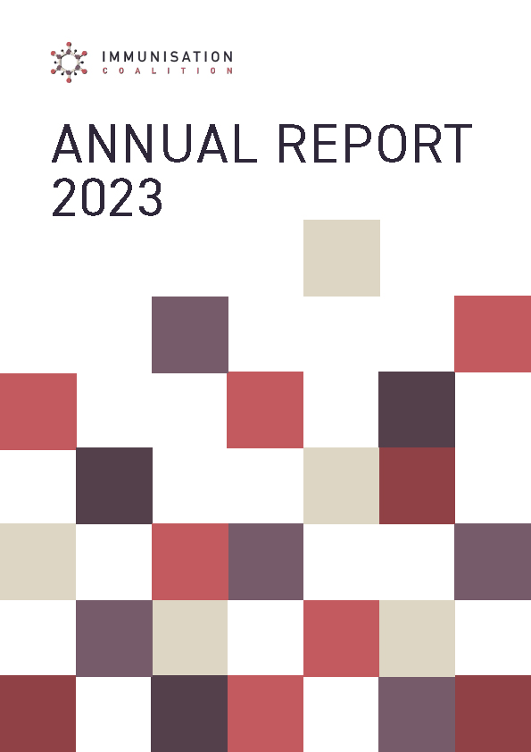 Front cover design of the Immunisation Coalition's 2023 Annual Report